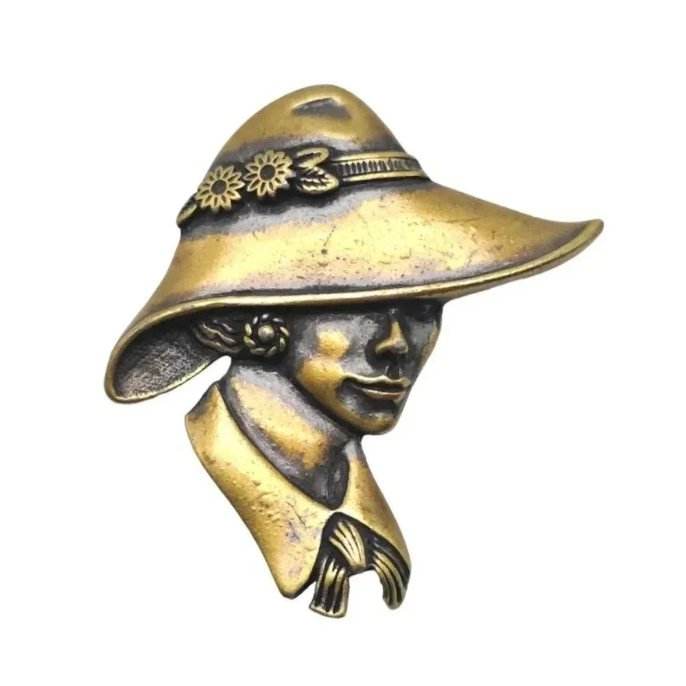 Torino Woman in a Hat Brooch Pin Two Tone Vintage